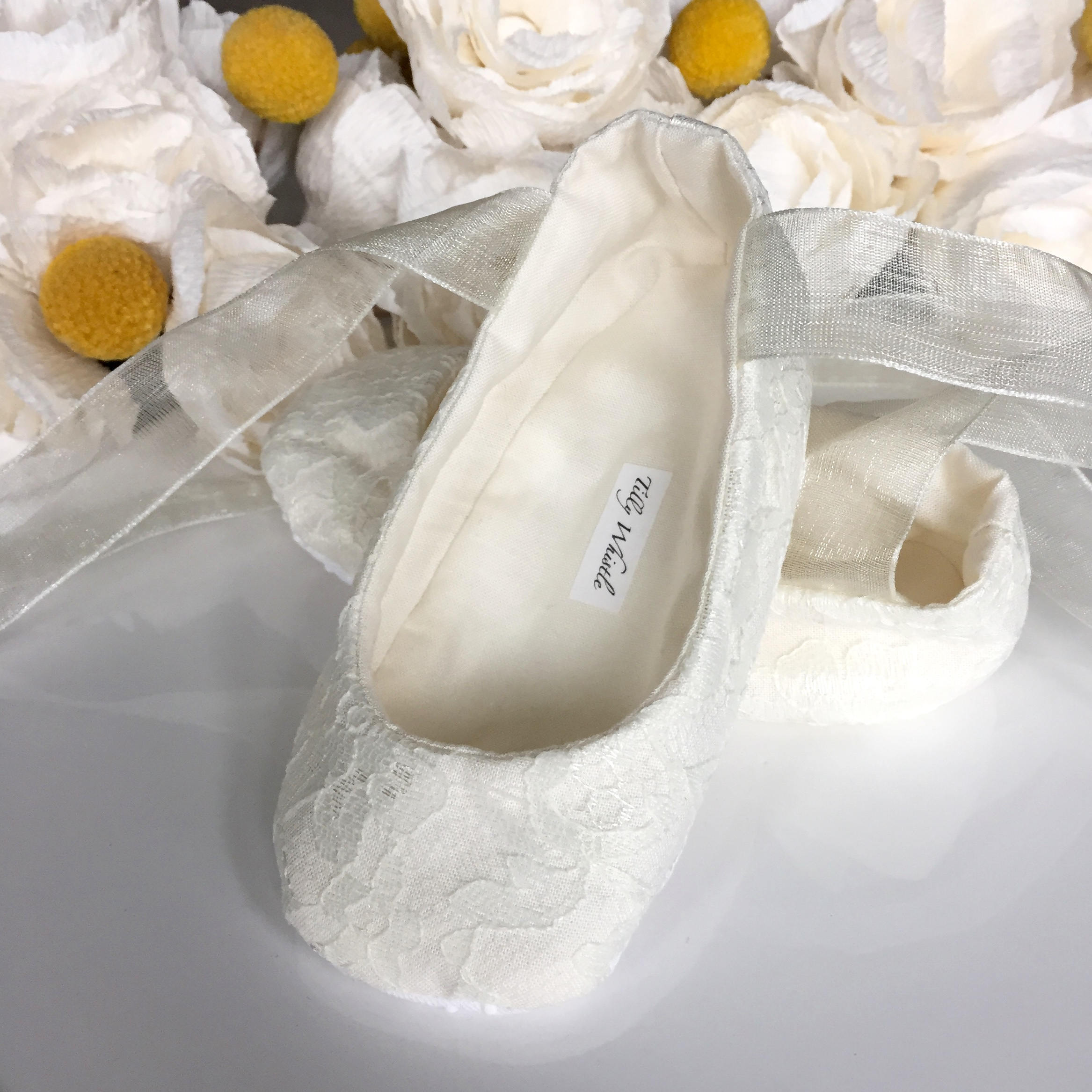 Ivory or White Lace Ballet Slippers Flower Girl Shoes Baby