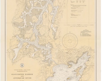Gloucester Harbor and Annisquam River Map 1935