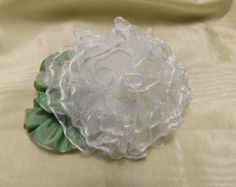 White Sheer Rose Ribbon Flower Applique