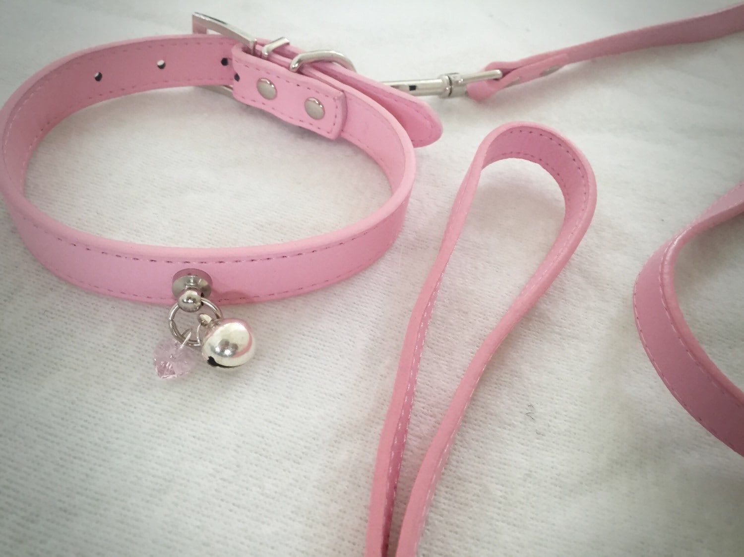 Pink Leash And Collar Kitten Play Bell Day Wear Bdsm Collar Faux 