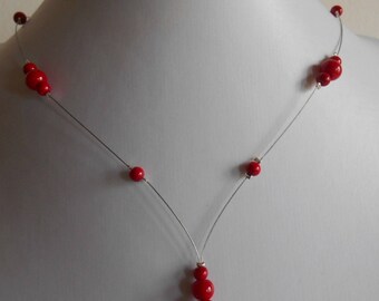 Wedding necklace cascade red beads