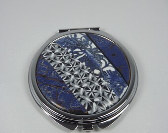 Navy Blue Pocket mirror with polymer clay (fimo)