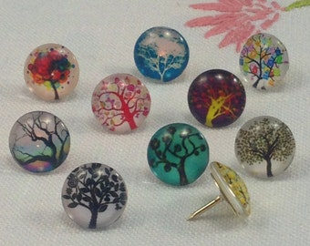 Decorative Push Pins, Drawing Pins, Tree Push Pins, Thumbtacks, Cork Board Pins, Trees Drawing Pins, Teachers Gift
