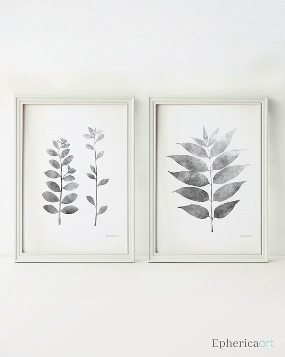 Grey leaves prints black and white botanical prints grey Grey leaves prints black and white botanical prints grey