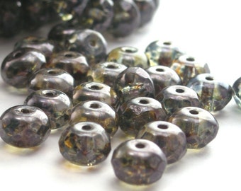 Czech Glass Beads Gemstone Donut 7x5mm Luster Transparent Green (25) CZF038