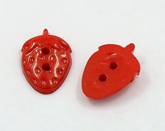 Red Strawberry Buttons - Set of 25 - #BUTTON131D