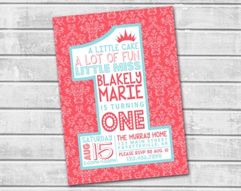 1st Birthday Invitation, Pink Birthday Invitation, Invitation, 1st Birthday, One, First Birthday, Birthday, Printable Invitation, 5x7