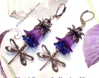 Do It Yourself Jewelry Kit, Make Your Own Earrings Kit, Purple Floral Dragonfly Earring Kit, Vintage Flower Design, #001