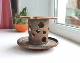 Ceramic toothbrush holder, clay bathroom organizer