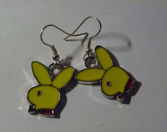 Dangle Yellow Enamel Playboy Bunny Earrings #758