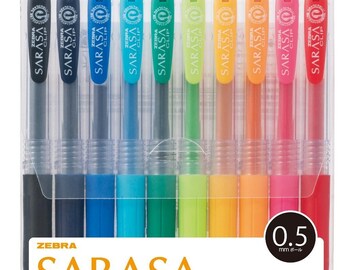 Zebra SARASA CLIP 0.5mm Fine GEL Ink Rollerball Ballpoint Pens Set - 10 Colors Pens
