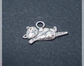 Sterling Silver Cat Pendant, Silver Cat Charm, Silver Jewelry Findings, Jewelry Components, Jewelry Making, Silver Supplies