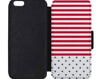 Patriotic Stars and Stripes 4th Of July Print Pattern Leather Flip Wallet Case Apple iPhone 5 5S SE 6 6S 7 7S 8 8S X Plus