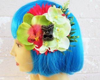 Wainani Tiki Flower Clip, Pinup Hair Flower, Beach Hair Clip, Tropical Hair Clip, Tiki Hat
