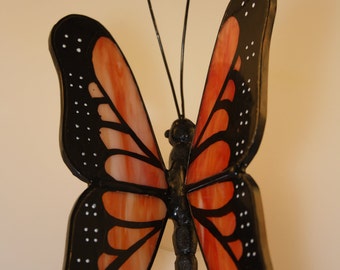 Stained Glass Monarch Butterfly Suncatcher Hand-Painted - Made to Order (MON002)