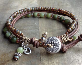 Jade bohemian bracelet boho chic bracelet rustic bracelet boho bracelet hippie womens jewelry boho chic jewelry gift for her