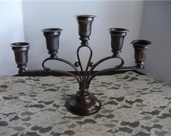 Vintage eps on copper candle holder candelabra 5 arm ornate regency look 10 inches wide