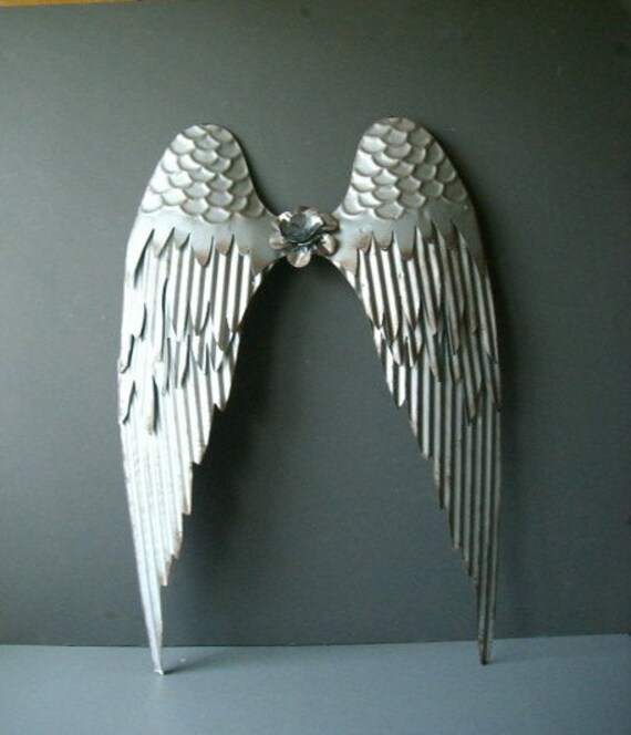 Angel Wings. Silver angel wings wall decor. Tarnished silver