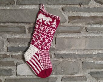 2018 Polar Bear Christmas stocking: hand knit, personalized name available