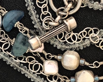 Silver, Aquamarine and pearl necklace