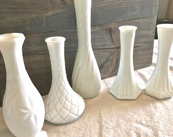Milk Glass Bud Vase Instant Collection #1- 5 vases