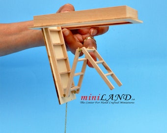Attic folding ladder stairs dollhouse miniatures for 8"-10" ceiling height 1:12 scale V4024