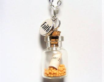Mustard Seed Necklace, Mustard Seed Miniature Bottle, Mustard Seed Pendant, Christian Jewelry, Faith Necklace, Christian Necklace, Scripture