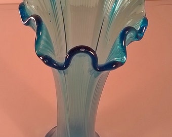 Vintage Blue Swung Glass Vase
