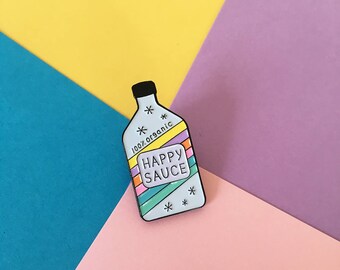 Happy Sauce enamel pin, happy pin, rainbow pin, cute enamel pin, happy sauce lapel pin badge, awesome sauce pin, cute sauce pin HibouDesigns