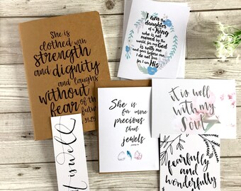 Prayer Journal Gift Set For Her - 'She is Clothed', Easter Gift, Christian Gift, Birthday Gift, Confirmation Gift, Eco Friendly