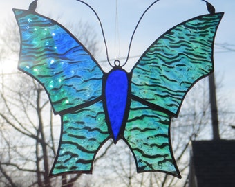 Stained Glass Butterfly Suncatcher Blue Green (SUN003)