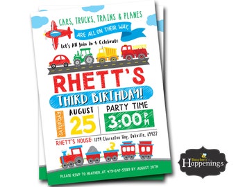Transportation Invitation Truck Birthday Invite FIRE TRUCK INVITE Tractor Birthday Invite Boys Birthday Digital File Busy bee's Happenings