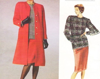 80s Bill Blass Womens A Line Coat, Skirt & Top Vogue Sewing Pattern 1788 Size 8 10 12 Bust 31 1/2 to 34 Vogue American Designer Pattern