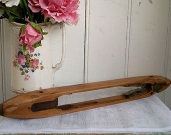 Vintage Wooden Weaving Shuttle with Metal Tip, Decorative Display