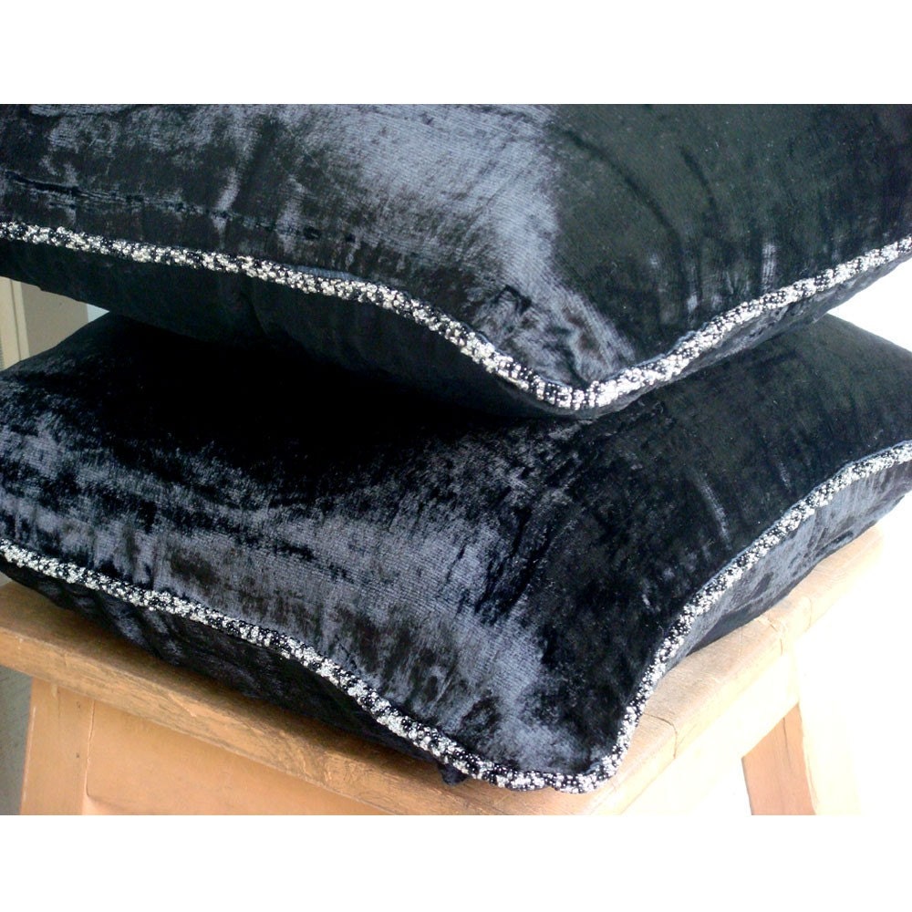 Black Shimmer Pillow Sham Covers 24x24 Inches Velvet