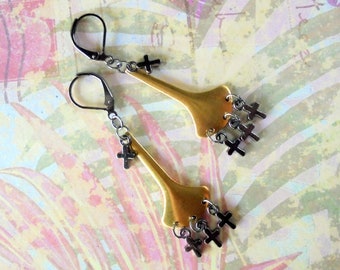 Gold and Black Cross Earrings (4384)