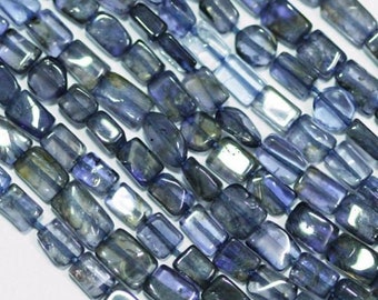 2 Strand Water Sapphire Iolite Gemstone Smooth Chiclet Loose Beads 13" 4mm 5mm - Jewelry Making