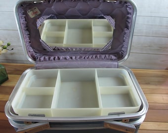 Vintage Train Case with Mirror & Cosmetic Tray