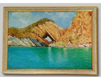 Hole Island - Original Oil Painting Framed & Signed Iztuzu Beach Dalyan Turkey By Generoso Napoliello ( Gino ) Seascape