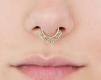 Fake Septum Ring. fake septum piercing. brass septum ring. tribal septum ring. faux septum. septum cuff. brass septum. fake septum jewelry.