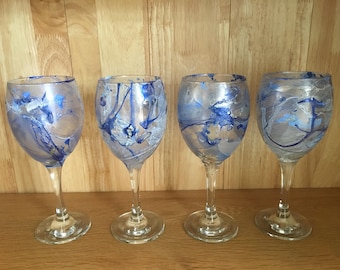 Set of 4 Hand Marbled Glasses