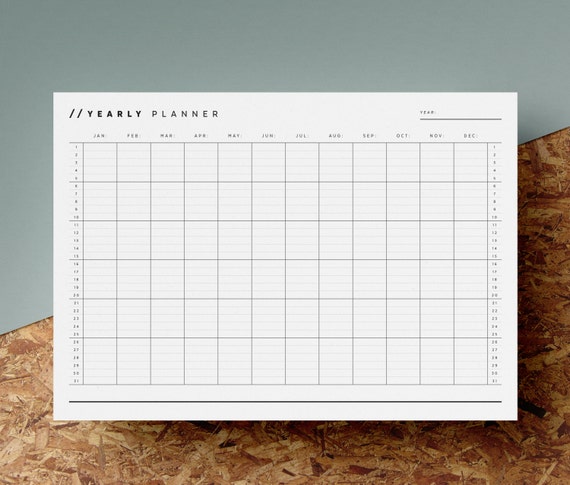 Open Dated Yearly Planner Printable Any Year Calendar 12