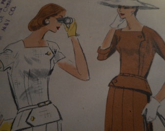 SALE Vintage 1950's Vogue 8889 Two Piece Dress Sewing Pattern, Size 16 Bust 34
