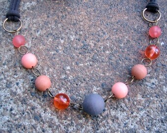 Eco-Friendly T Shirt Yarn Necklace - Fresh Perspective - Soft Yarn from Recycled T Shirts, Vintage Beads in Brown, Tan and Shades of Orange