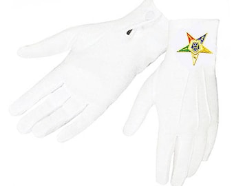 OES GLOVES * Eastern Star - Snap Wrist - Nylon with Embroidered Logo - Two Sizes fits Most