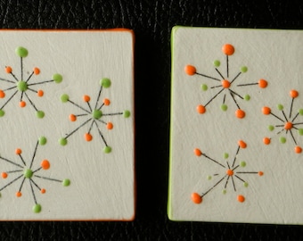 Set of 2 Apple Green and Orange Magnets with Sparkles