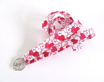 Hearts Lanyard Red White Fabric Id Badge Lanyard Key Holder Valentine's Day Teacher Lanyard
