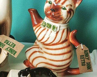 Vintage, 1980s, Cat, Teapot, Tony Wood Teapot, Gift