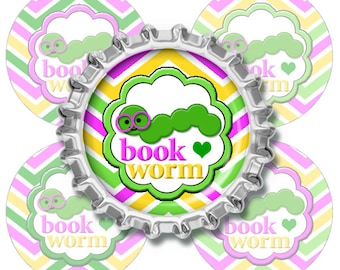 Book Worm - 1 inch circle Digital Bottle Cap Images,etsy instant download, buttons, pendants, COMMERCIAL OK