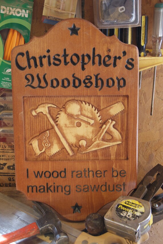 Custom Personalized Wood Shop Sign 3D Graphics Wooden Carved